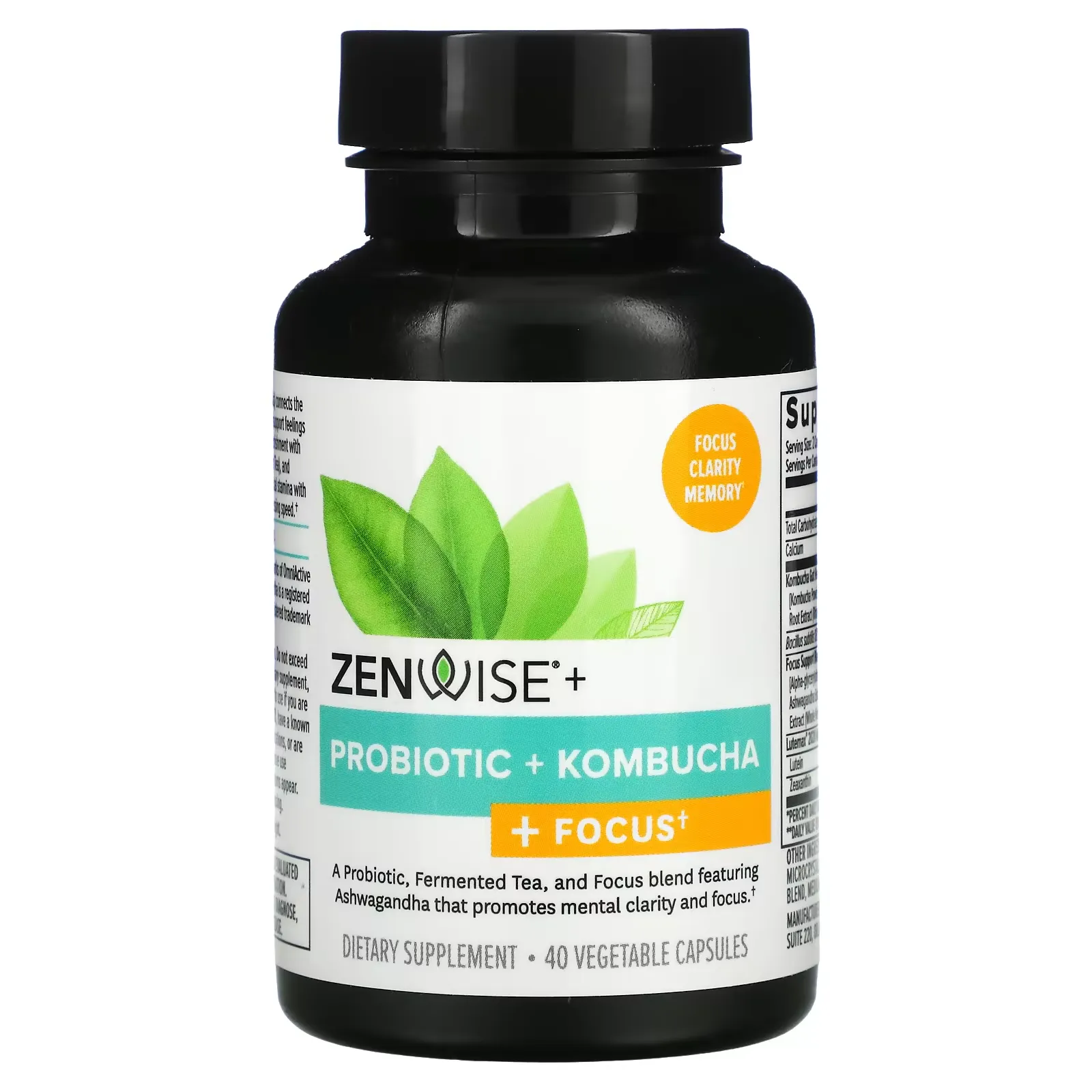 Probiotic + Kombucha + Focus,  40 Vegetable Capsules