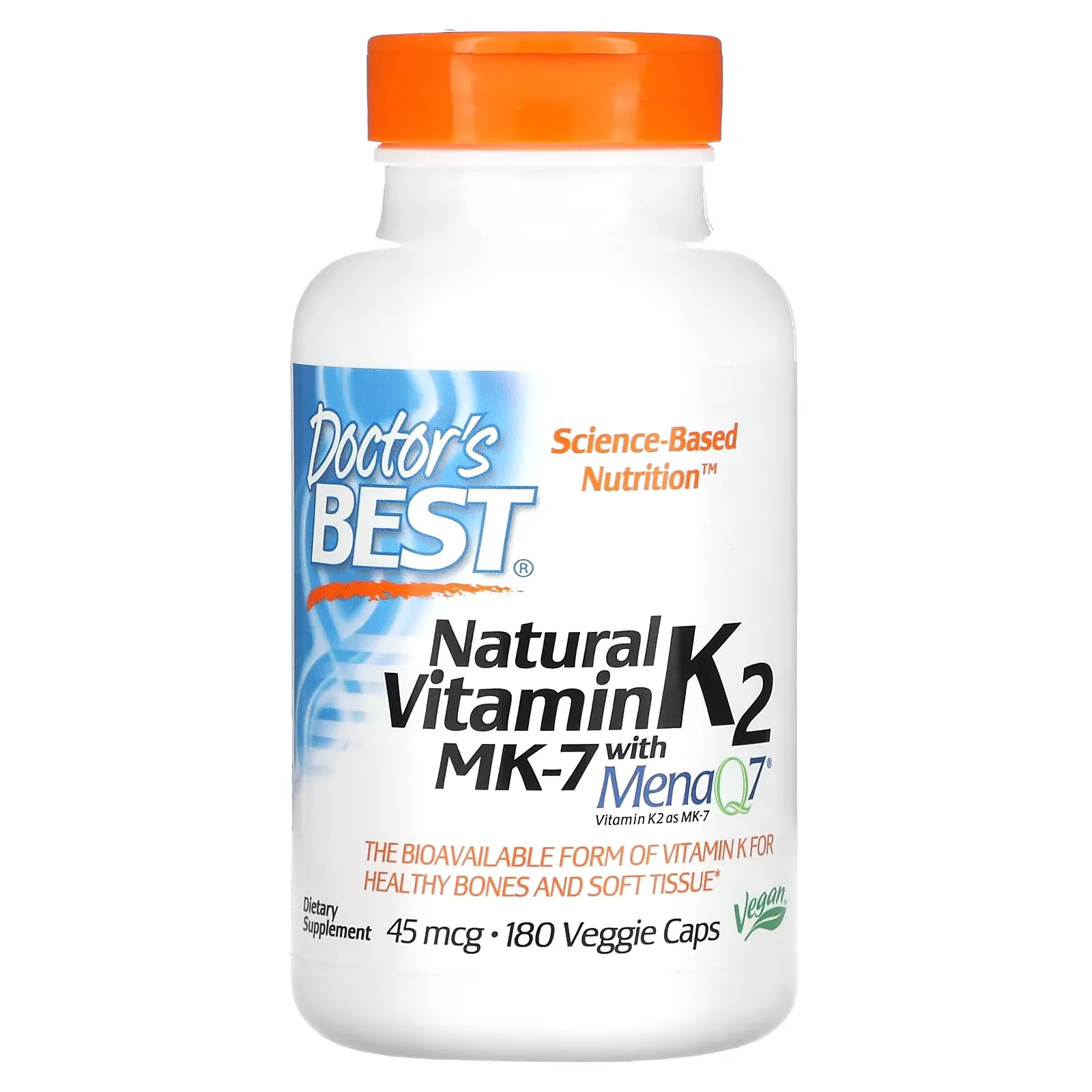 Natural Vitamin K2 MK-7 with MenaQ7, 45 mcg, 180 Veggie Caps