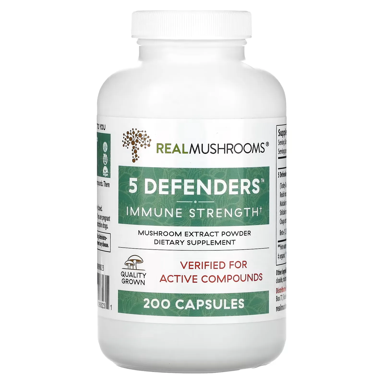 5 Defenders, Mushroom Extract Powder, 200 Capsules