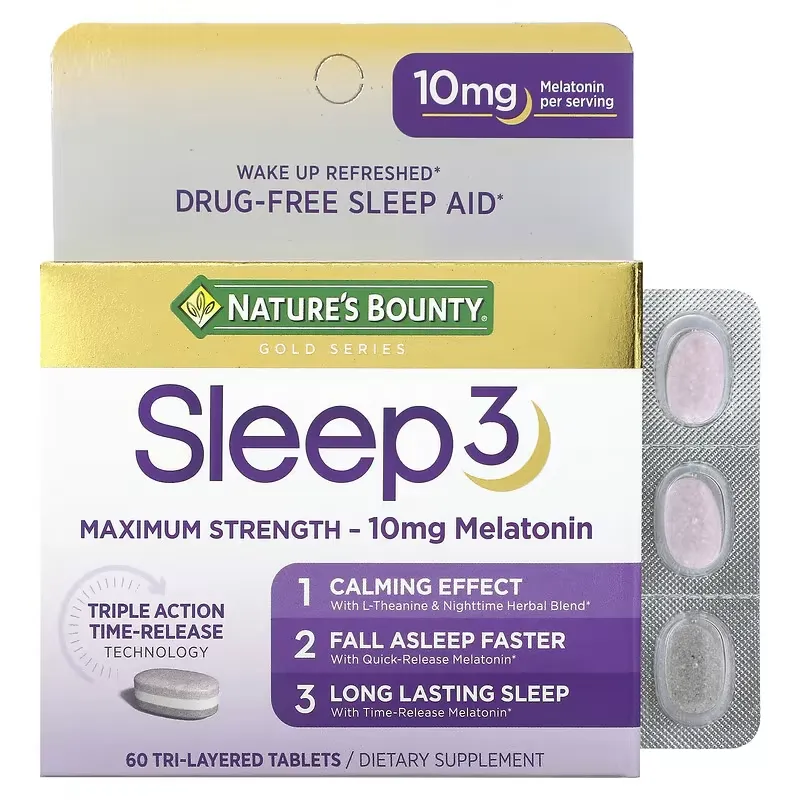 Sleep 3, Maximum Strength, Drug-Free Sleep Aid, 60 Tri-Layered Tablets