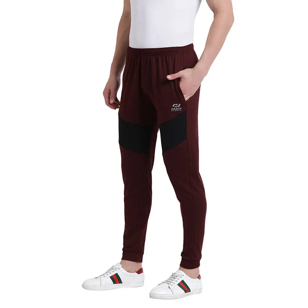 Masch Sports Mens Regular Fit Polyester Cotton Joggers (MSTP 1218 CS FTP CTNMRNB),  Maroon  Large