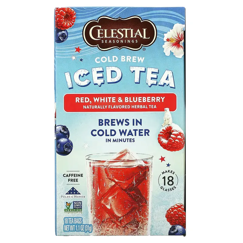 Cold Brew Iced Tea, Red, White & Blueberry, Caffeine Free, 18 Tea Bags, 1.1 oz (31 g)