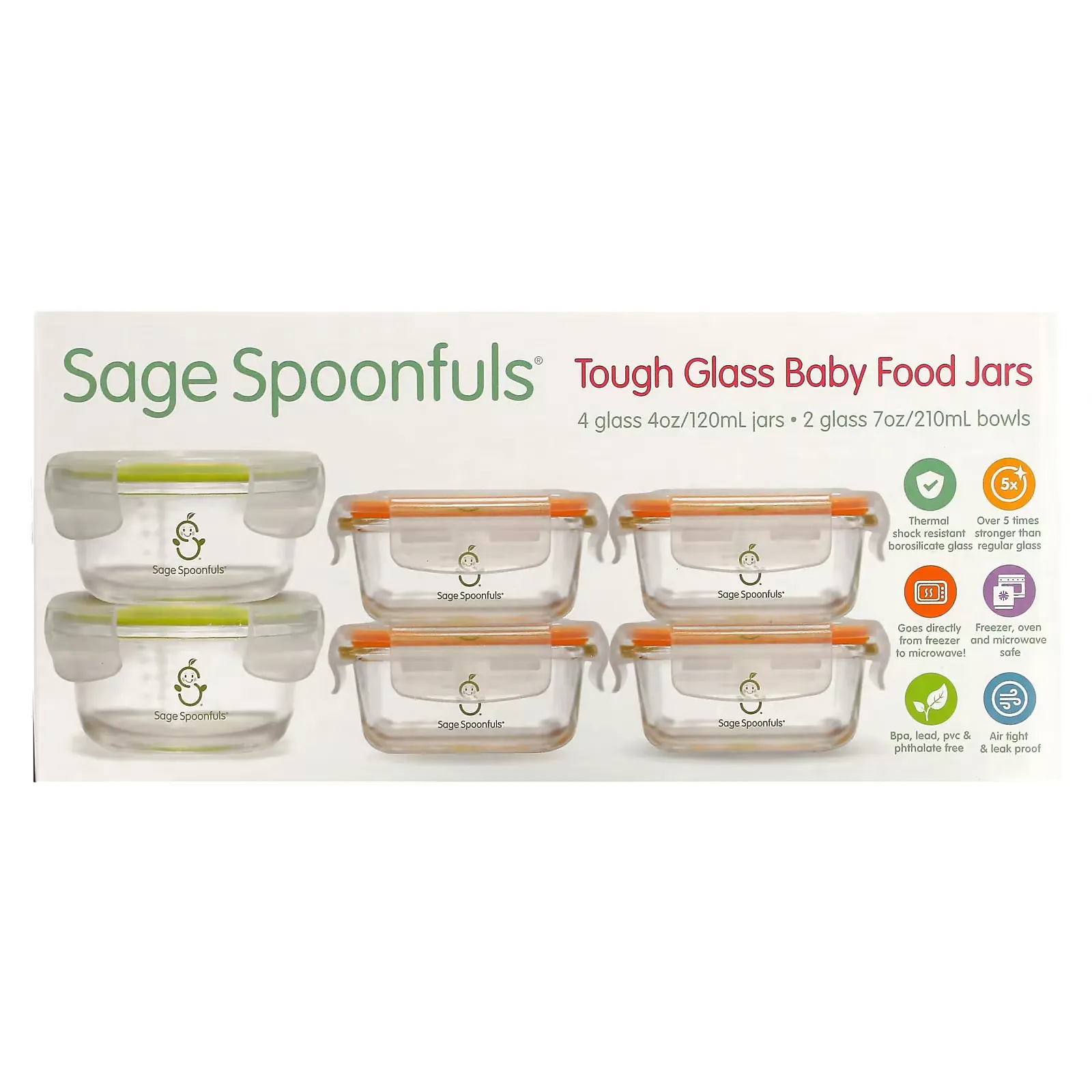 Tough Glass Baby Food Jars, Combo Pack, 6 Pack