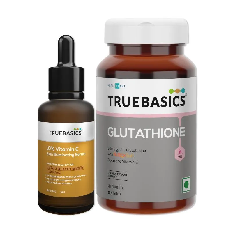 TrueBasics 10% Vitamin C Skin Illuminating Serum + Glutathione Tablets - Combo Pack