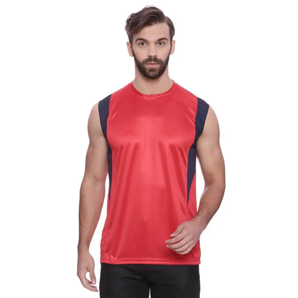 Campus Sutra Solid Men Round or Crew Sleeveless T Shirt,  Red  Medium