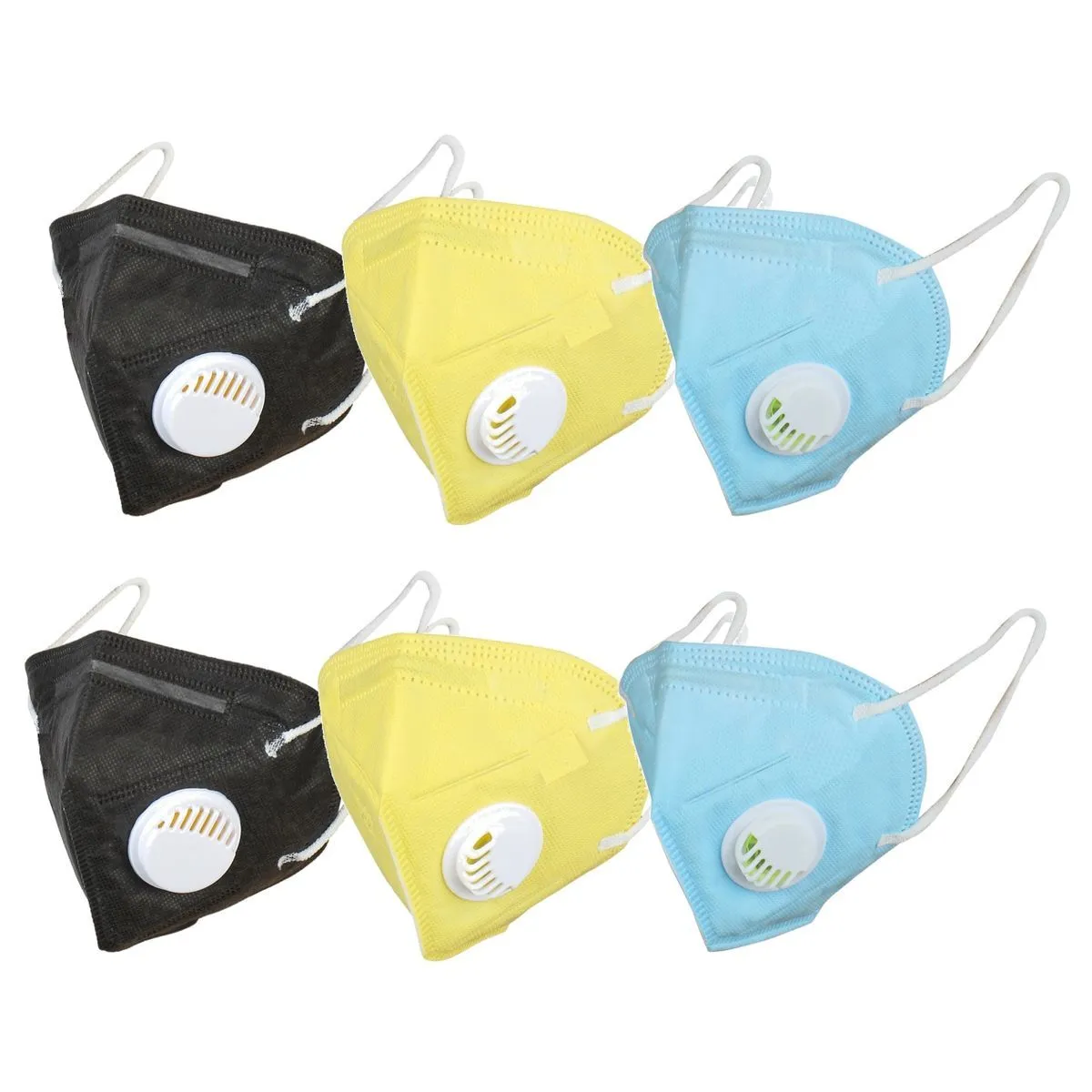 OOMPH Pack Of 6 Kn95/n95 Anti-pollution Reusable 5 Layer Mask Color: Blue Yellow Black