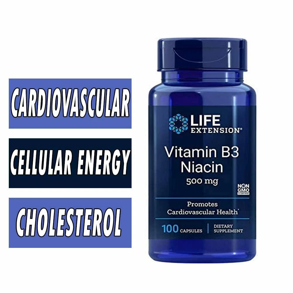 Life Extension Vitamin B3 Niacin – 500 mg – 100 Caps - Cholesterol Management