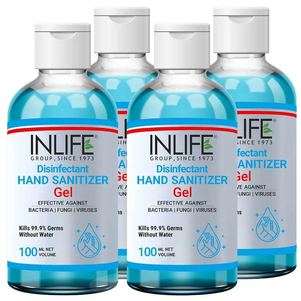 INLIFE Disinfectant Hand Sanitizer Gel,  Fragrance Free  100 ml  Kills 99.9% of Germs without Water (Pack of 4)