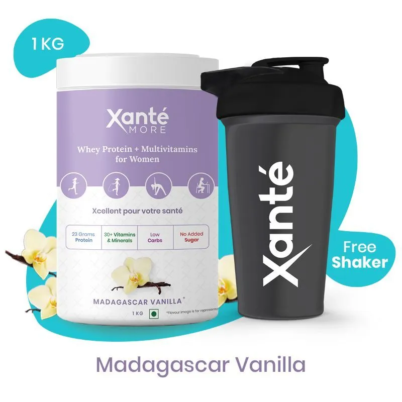 Xante Whey Protein With Multi-vitamins And Low Carbs (Vanilla) + Free Shaker