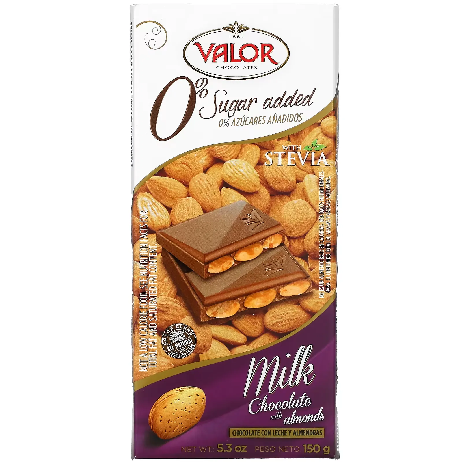 0% Sugar Added, Milk Chocolate with Almonds, 5.3 oz (150 g)