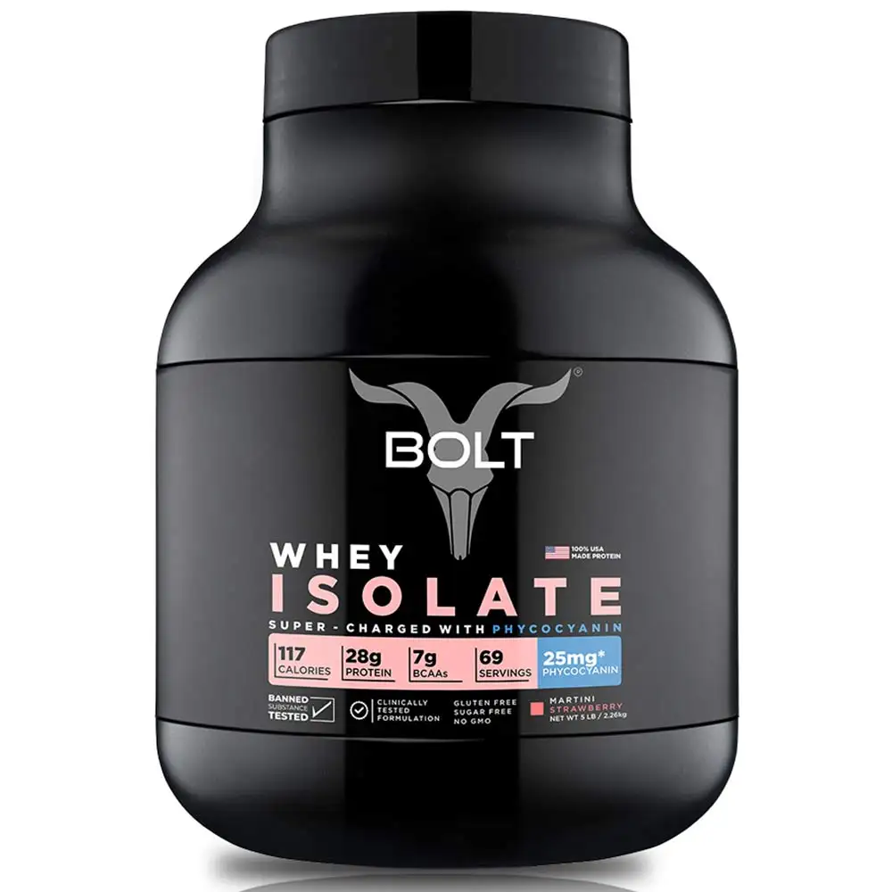 Bolt Whey Isolate Super-Charged With Phycocyanin,  5 lb  Martani Strawberry