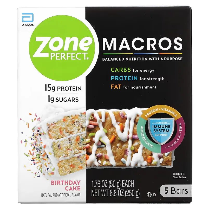 MACROS Bars, Birthday Cake, 5 Bars, 1.76 oz (50 g) Each