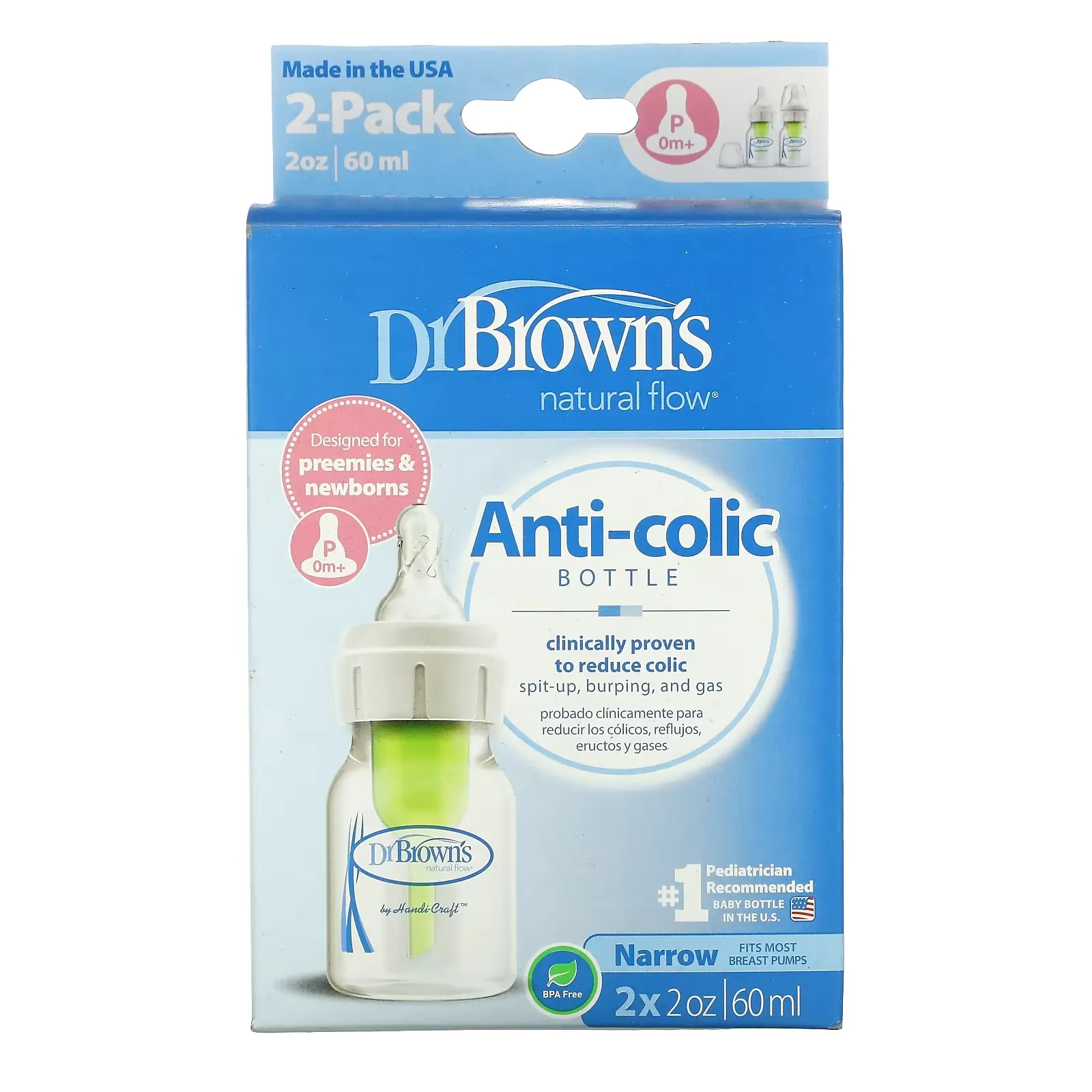 Natural Flow, Anti-Colic Bottle, P/0+Months, 2 Pack, 2 oz (60 ml) Each