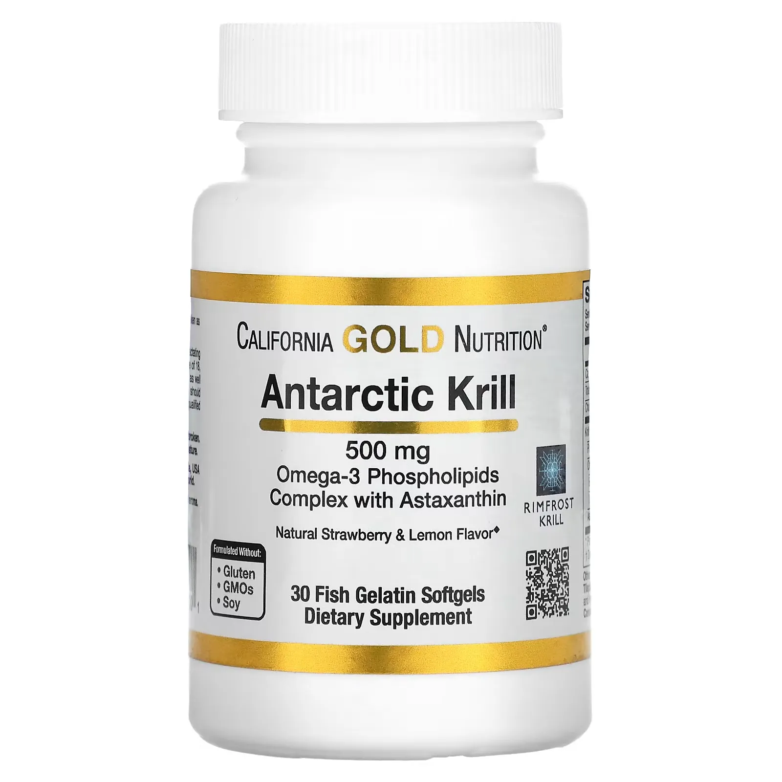 Antarctic Krill Oil, Omega-3 Phospholipids Complex with Astaxanthin, Natural Strawberry and Lemon Flavor, 500 mg, 30 Softgels