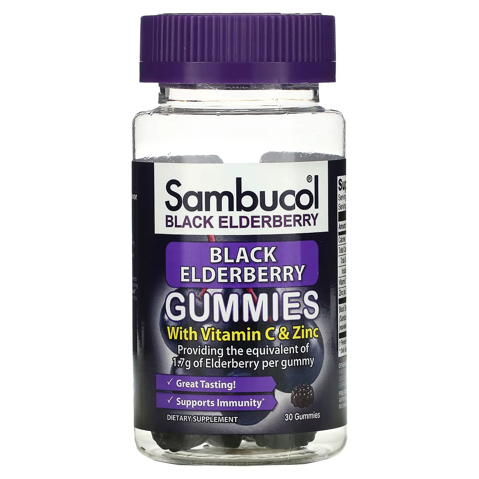 Black Elderberry with Vitamin C & Zinc, 30 Gummies