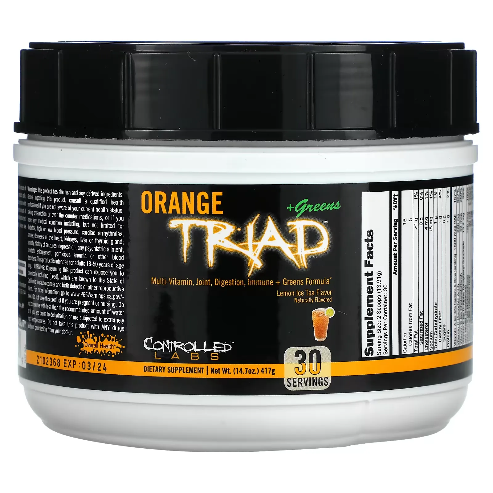 Orange Triad + Greens, Lemon Ice Tea, 14.7 oz (417 g)