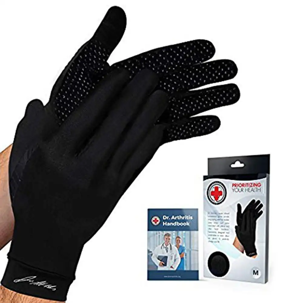 Dr. Arthritis Copper Infused Gloves,  Black with Hand Book (Pair)  Small