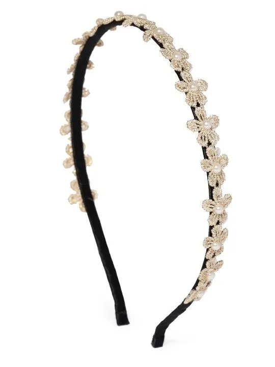 Toniq Gold-Toned Black Beaded Hairband