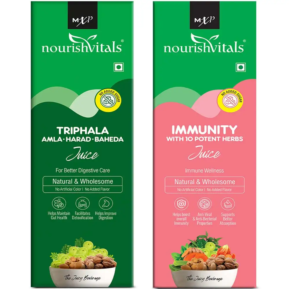 NourishVitals Triphala Amla, Harad, Baheda Juice & Immunity Juice 500 ml Combo,  Natural & Wholesome  2 Piece(s)/Pack