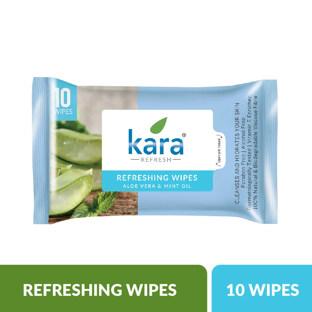 Kara Aloe Vera & Mint Oil Cleansing & Hydrating Face Wipes - 10 Wipes