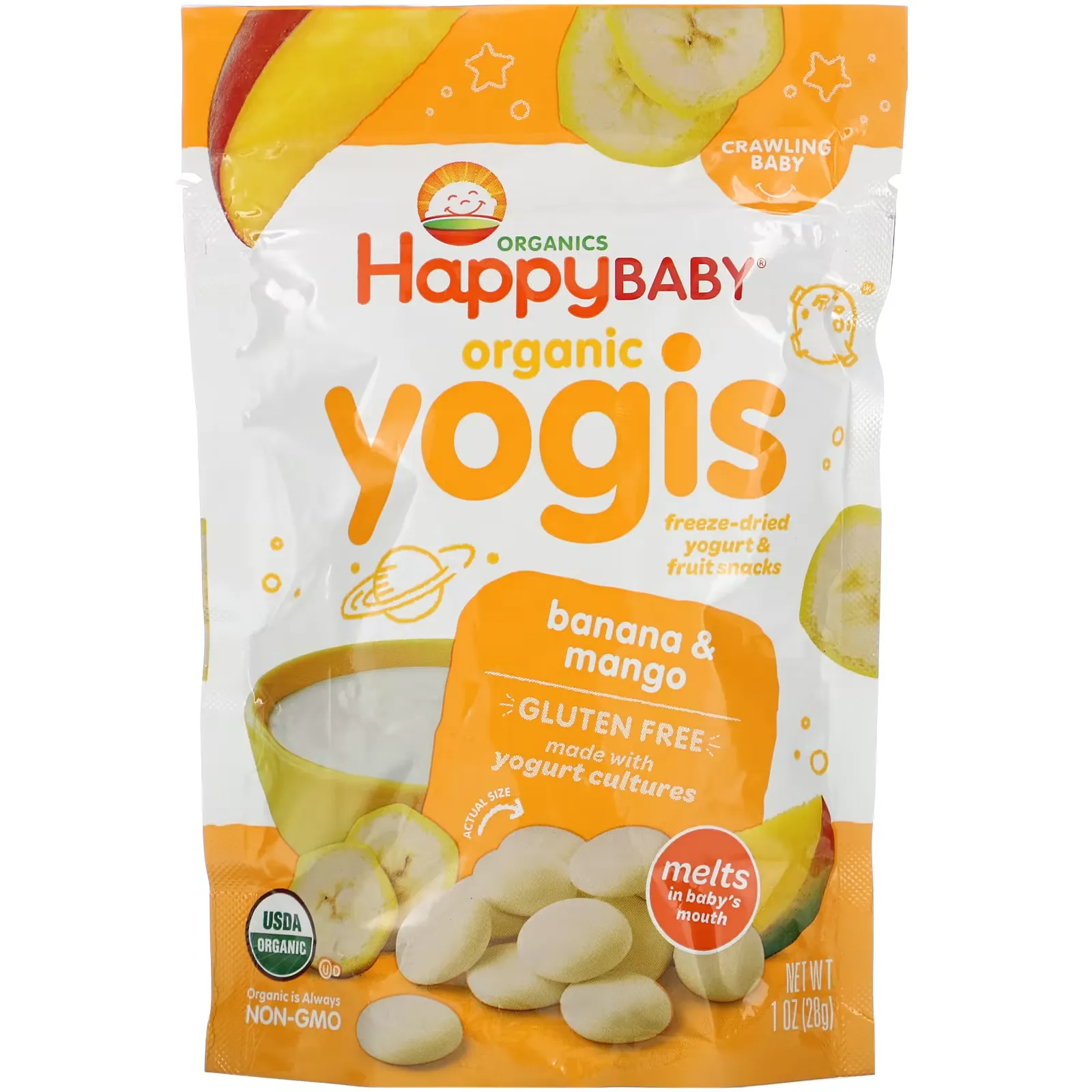 Yogis, Freeze Dried Yogurt & Fruit Snacks, Banana & Mango, 1 oz (28 g)