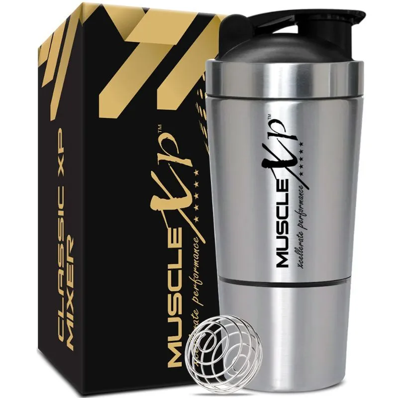 MuscleXP Gym Shaker Classic Xp Mixer Stainless Steel Shaker Blender - Black Cap