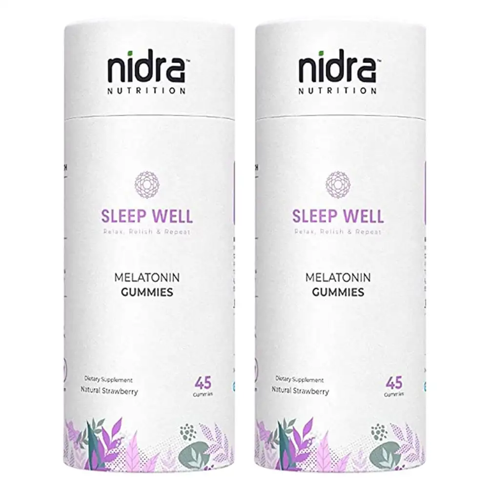 Nidra Nutrition Sleep Well Melatonin,  45 gummies  Strawberry (Pack of 2)