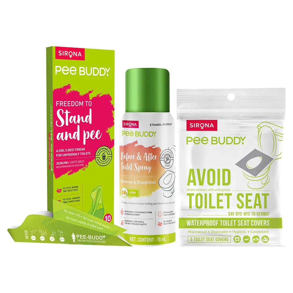 Peebuddy Waterproof Toilet Seat Covers With Citrus Toilet Seat Sanitizer And Stand & Pee Funnels