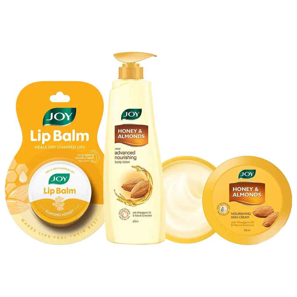 Joy Honey & Almonds Winter Care Combo Of Lotion, Nourishing Skin Cream And Lip Balm (720 Ml)