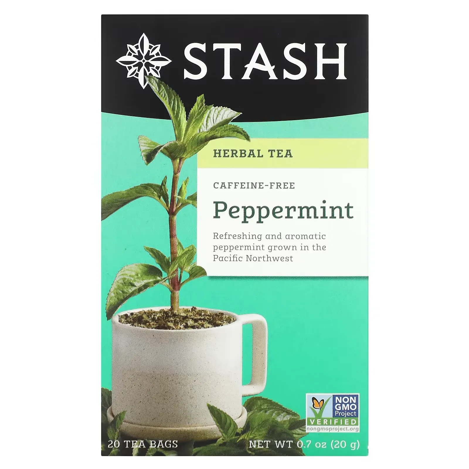 Herbal Tea, Peppermint, Caffeine Free, 20 Tea Bags, 0.7 oz (20 g)