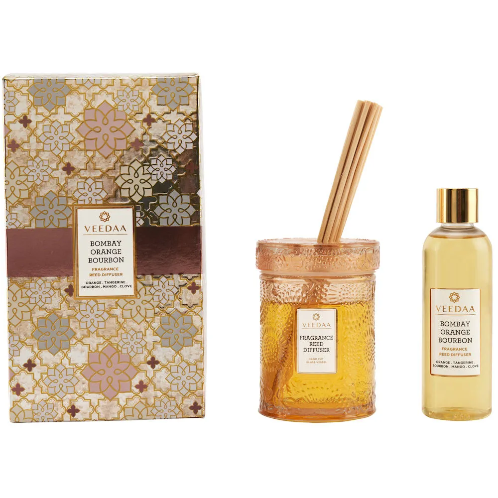 Veedaa Candles Bombay Orange Bourbon Reed Diffuser Set