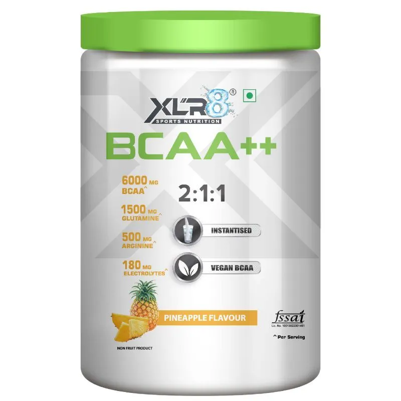 XLR8 Sports Nutrition BCAA++ Powder Supplement - Vegan Instantised BCAA - Pineapple