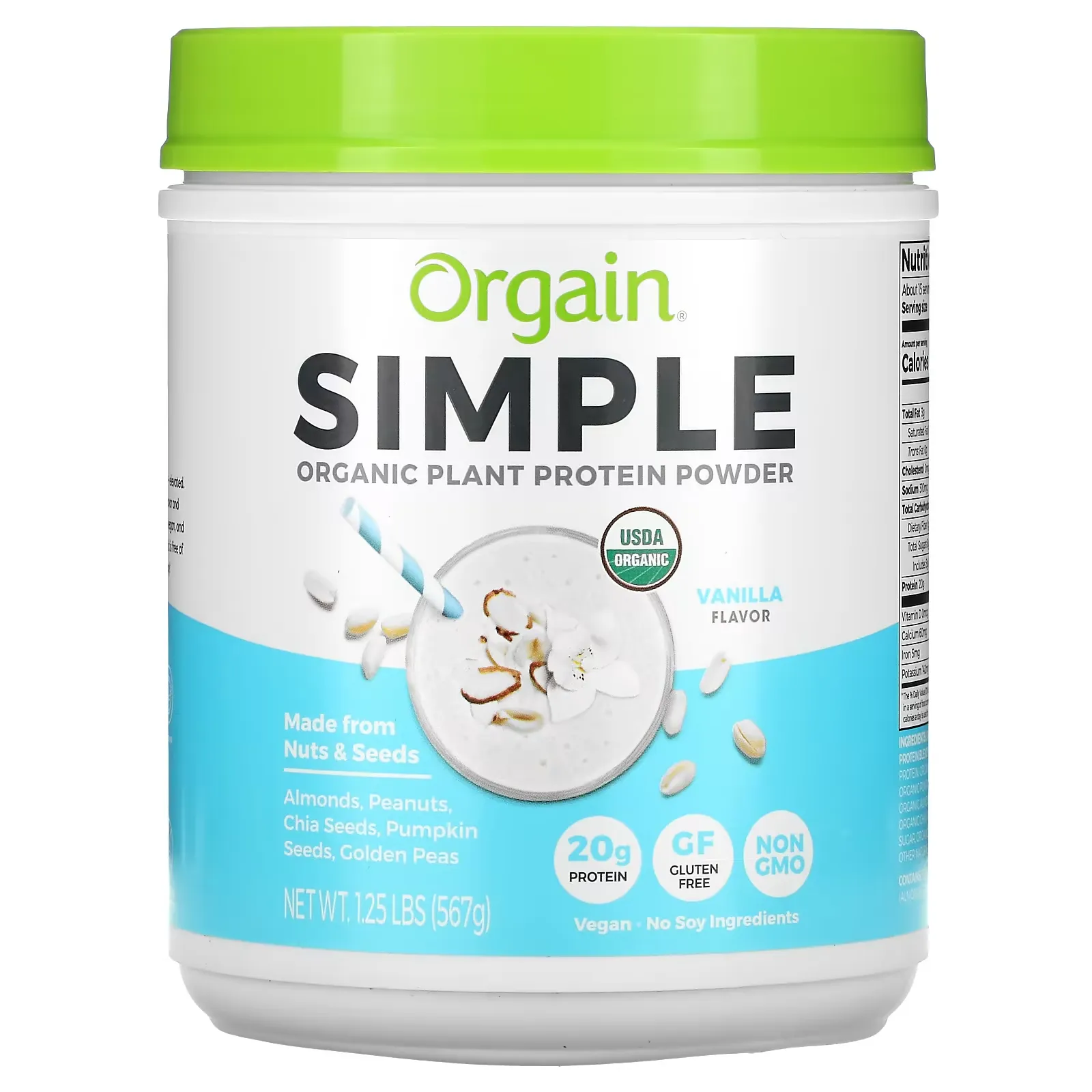 Simple, Organic Plant Protein Powder, Vanilla, 1.25 lb (567 g)