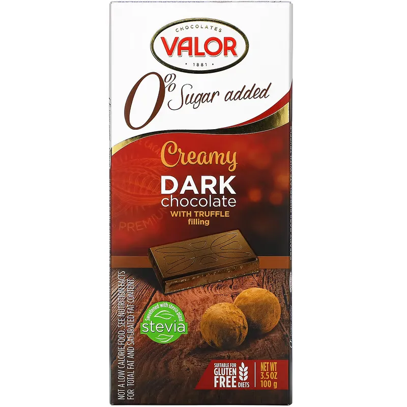 0% Sugar Added, Creamy Dark Chocolate with Creamy Truffle Filling, 3.5 oz (100 g)