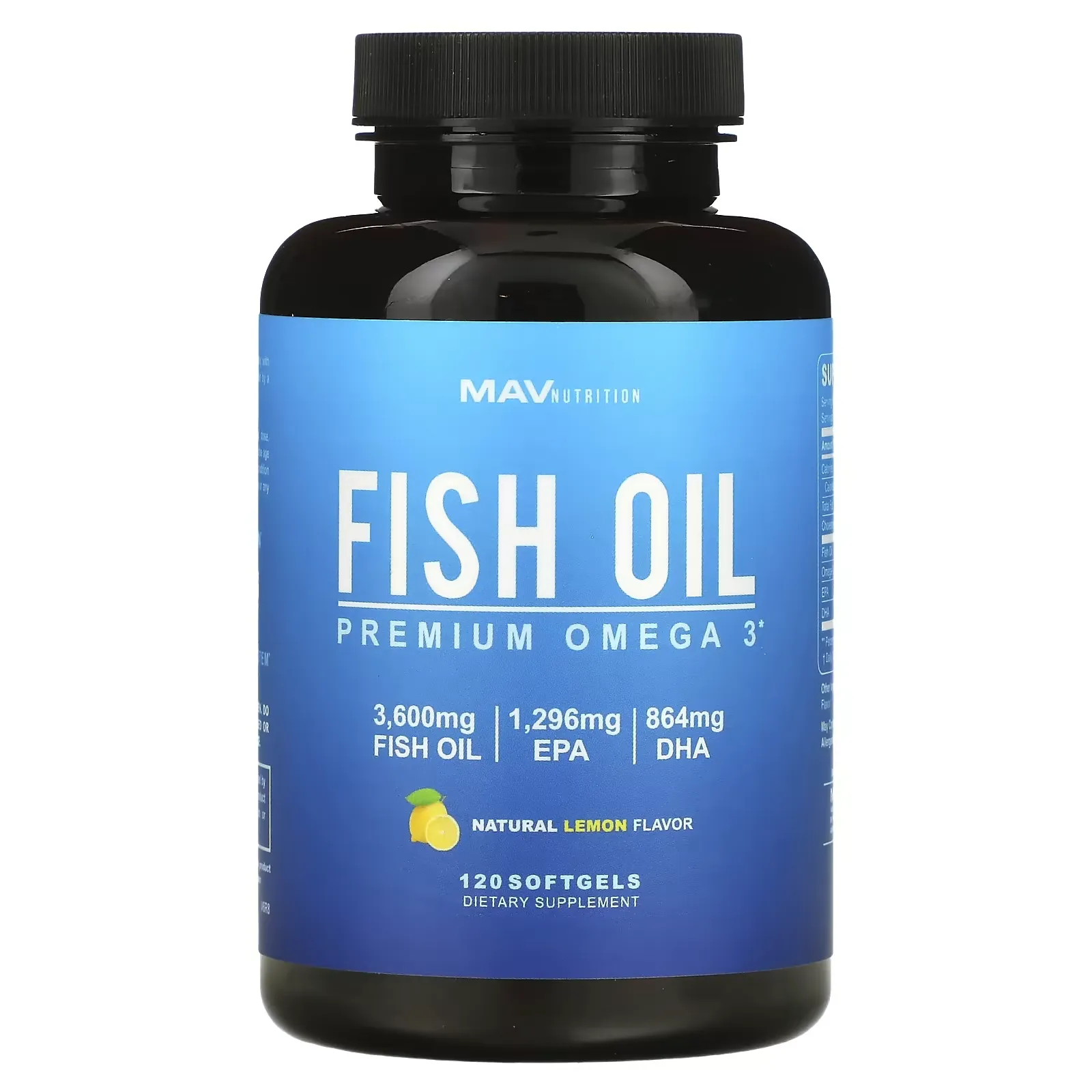 Fish Oil, Premium Omega 3, Natural Lemon, 120 Softgels