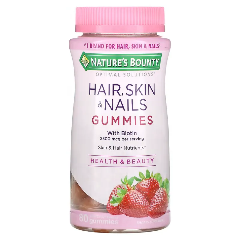 Hair, Skin & Nails Gummies with Biotin, Strawberry, 1,250 mcg, 80 Gummies