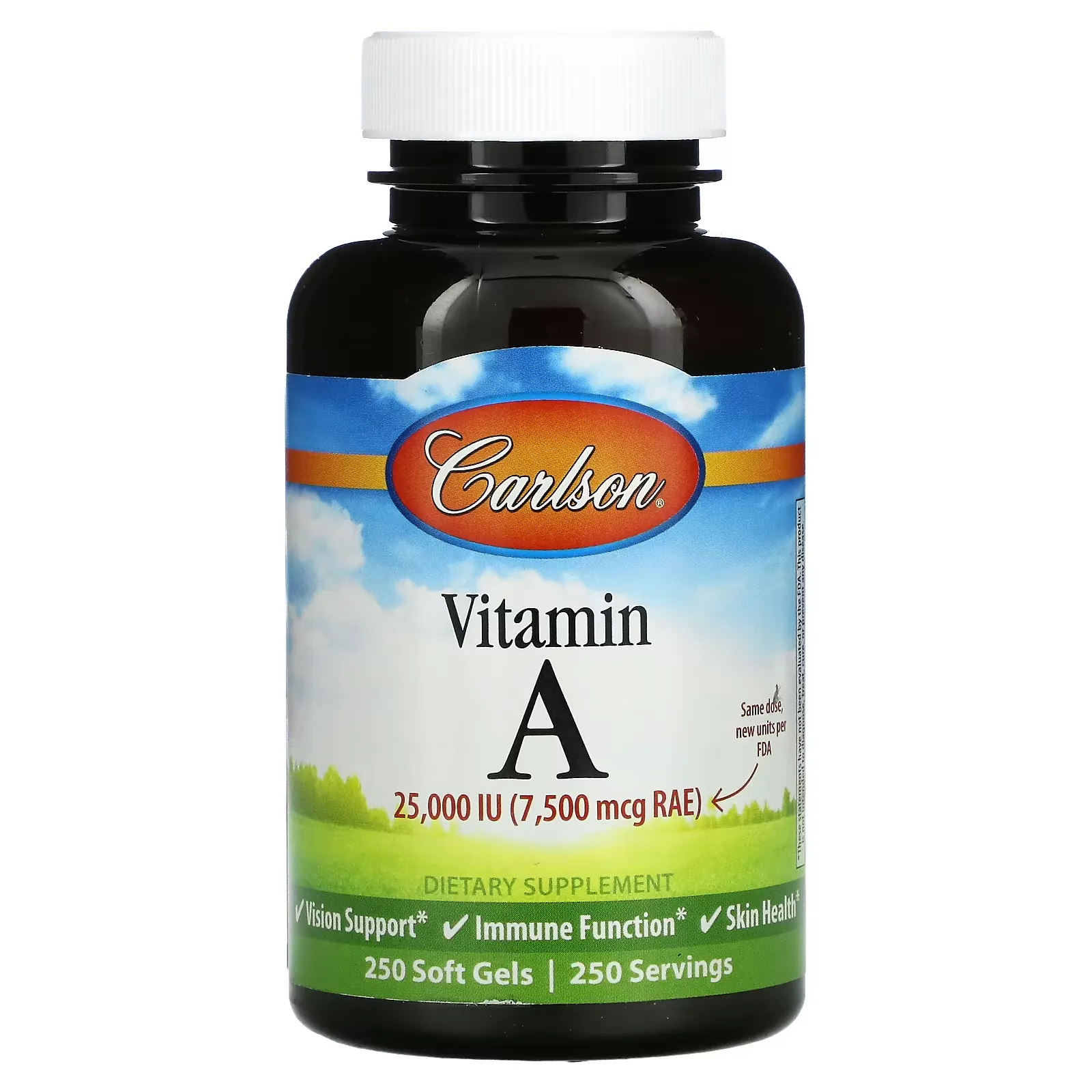 Vitamin A, 7,500 mcg RAE (25,000 IU), 250 Soft Gels