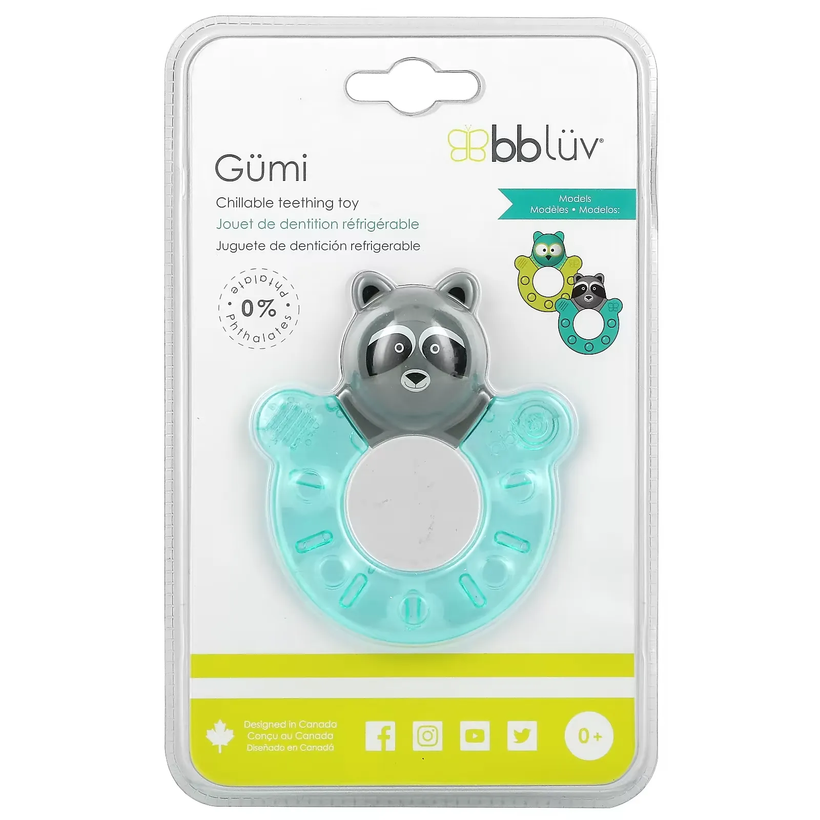 Gumi, Chillable Teething Toy, 0+ Months, Raccoon, 1 Count