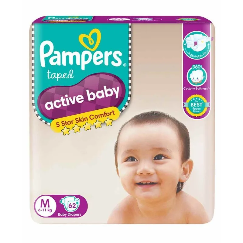 Pampers Active Baby Diapers Medium - 62 Pack