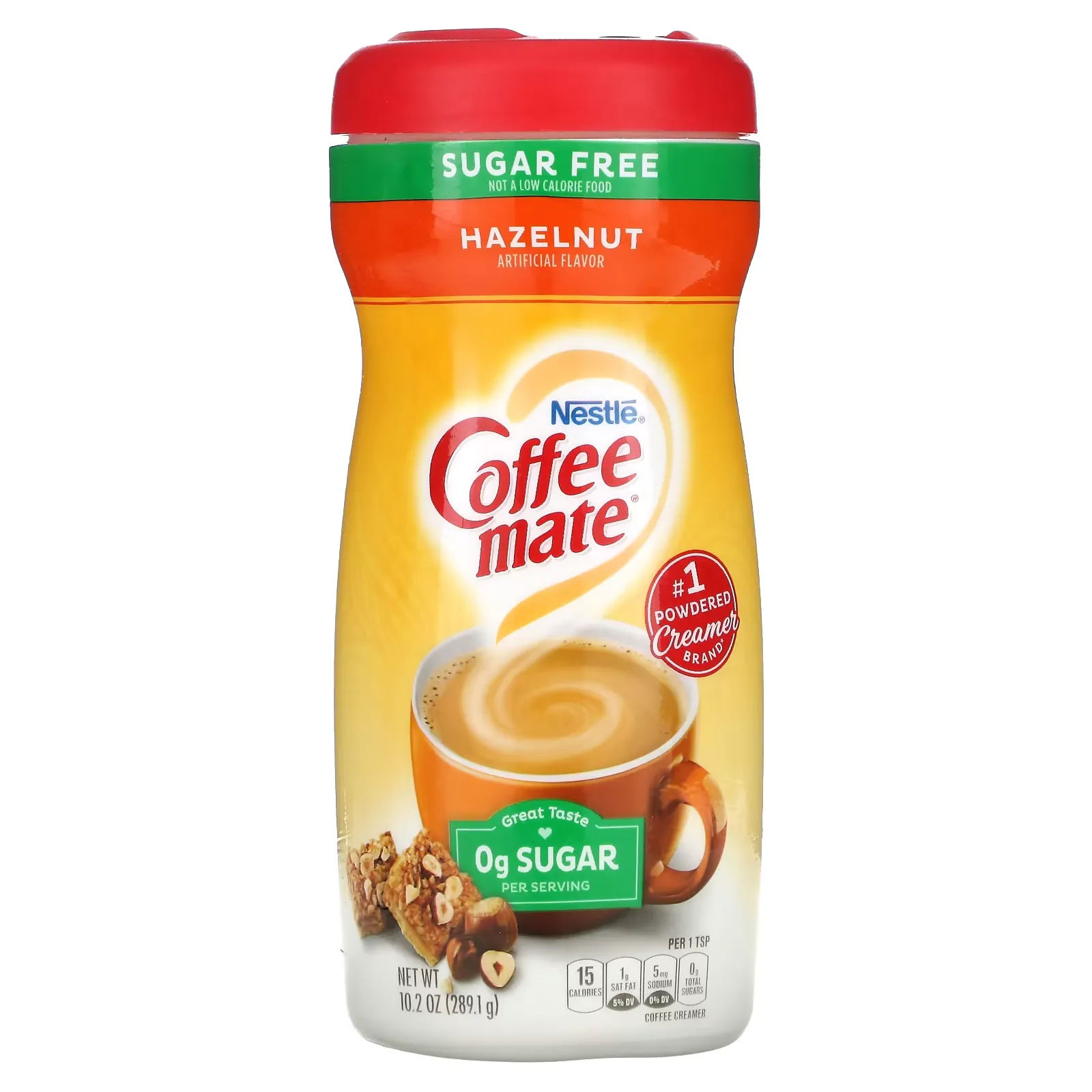 Powder Coffee Creamer, Sugar Free, Hazelnut, 10.2 oz (289.1 g)