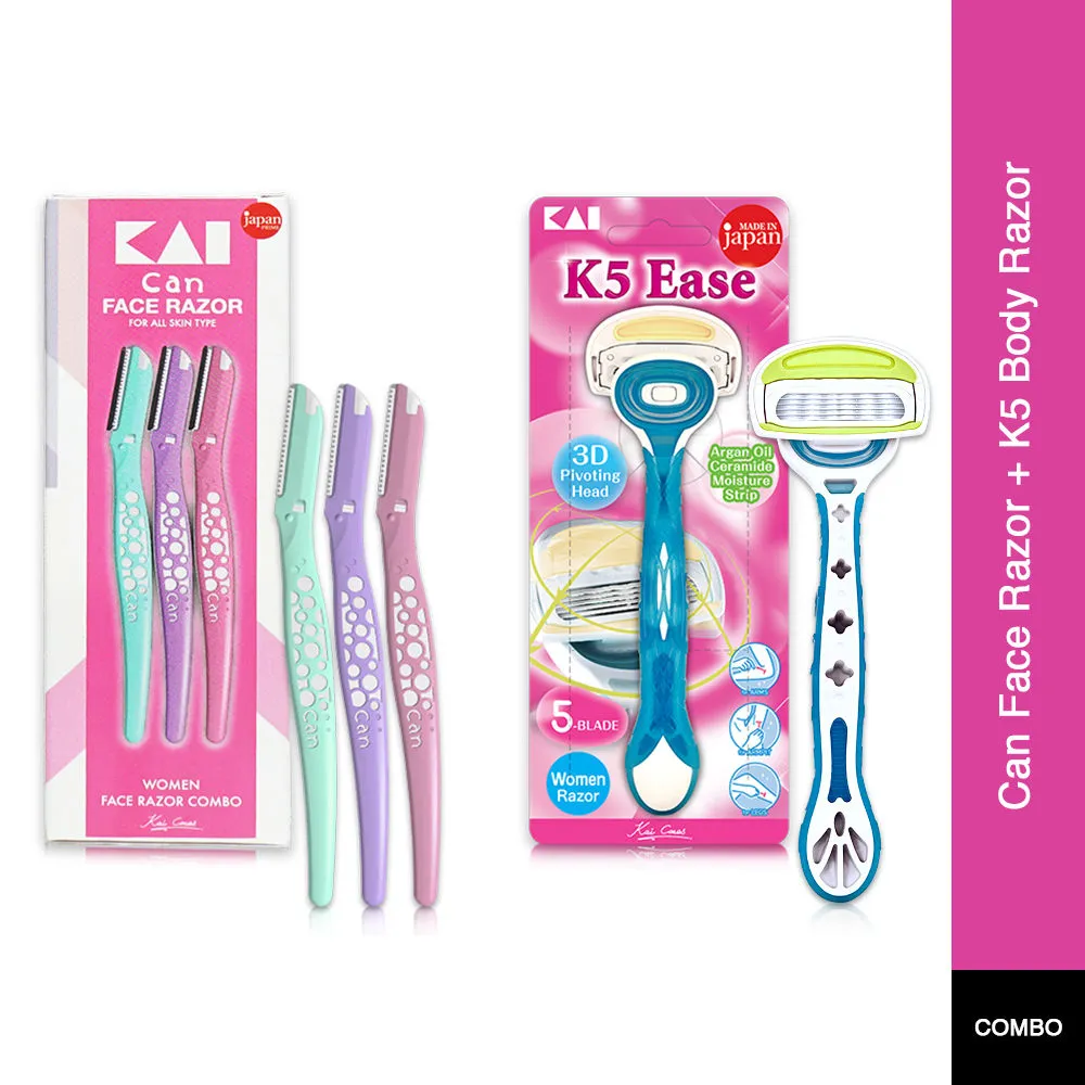 Kai Smooth K5 Ease Body Razor + Can Face Razor Combo For Women