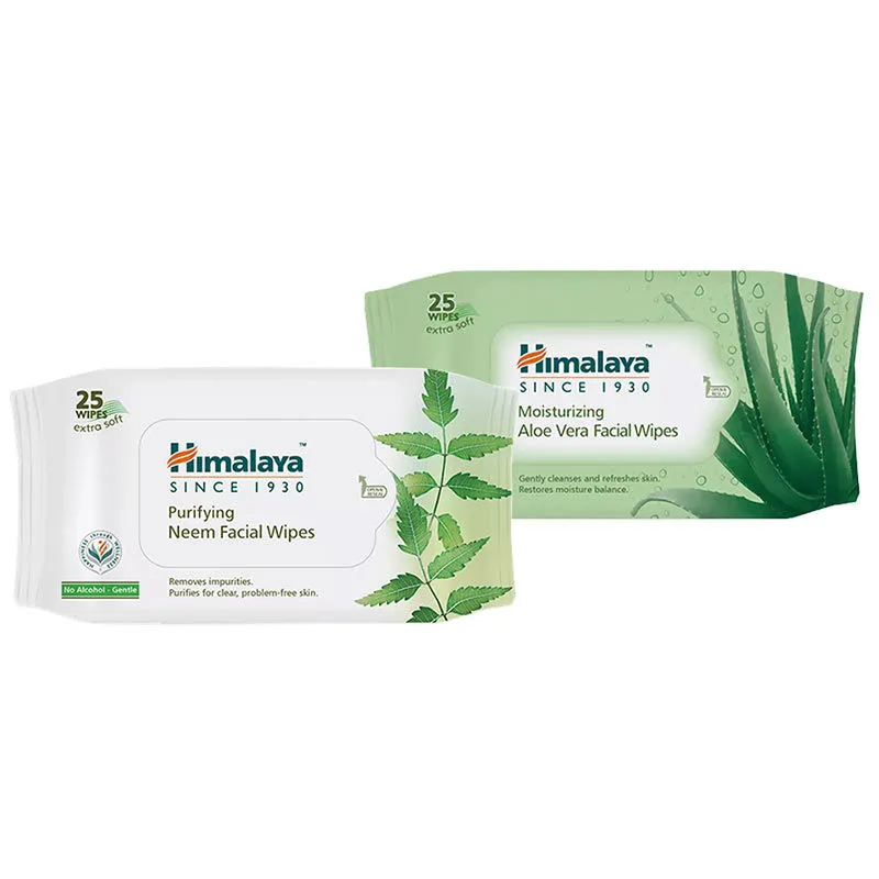 Himalaya Aloe Vera and Neem Facial Wipes Combo (25 Wipes)