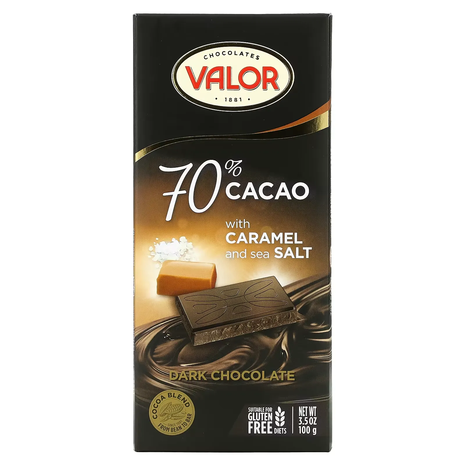 Dark Chocolate with Caramel and Sea Salt, 70% Cacao, 3.5 oz (100 g)