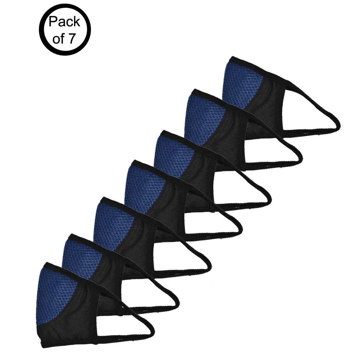 Abelino Pack of 7 Black and Blue 3 Layer Adult Outdoor Masks