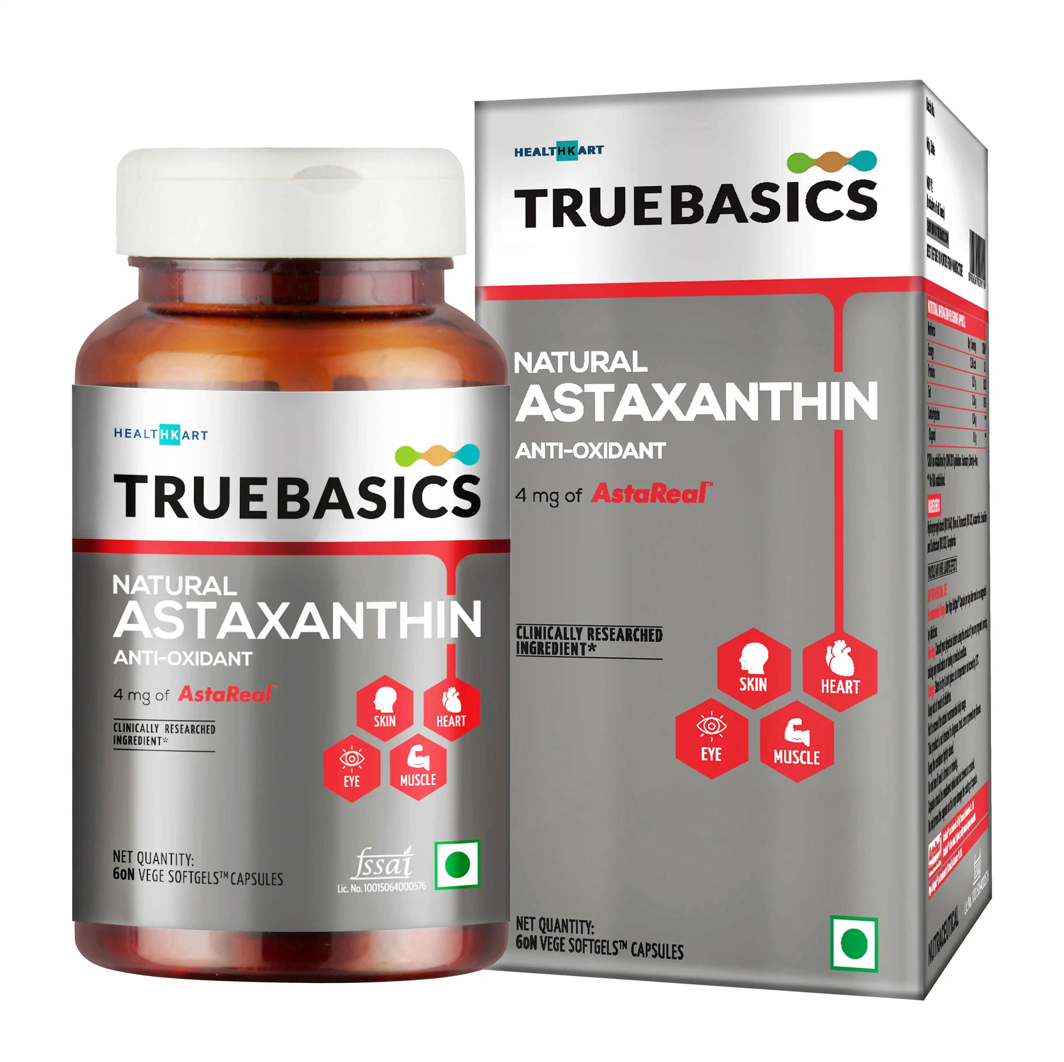 TrueBasics Astaxanthin with 4mg AstaReal,  60 capsules