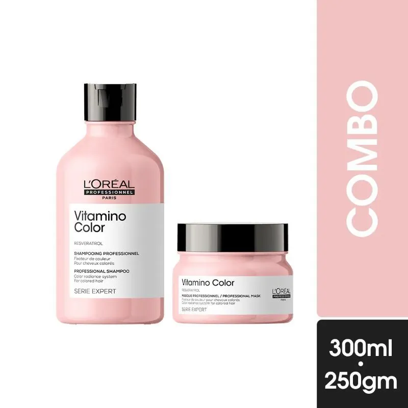 L'Oreal Professionnel Vitamino Color Shampoo 300ml & Hair Mask 250gm, Serie Expert