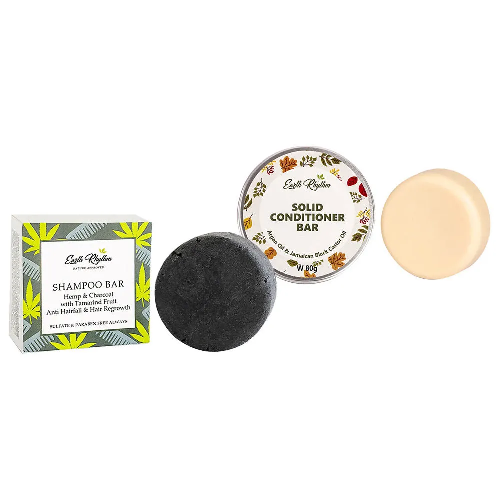 Earth Rhythm Charcoal Shampoo Bar + Argan Conditioner Bar For Hair Regrowth & Prevent Hairfall