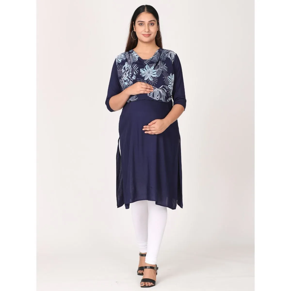 Morph Maternity Feeding Kurta With Horizontal Nursing - Navy Blue