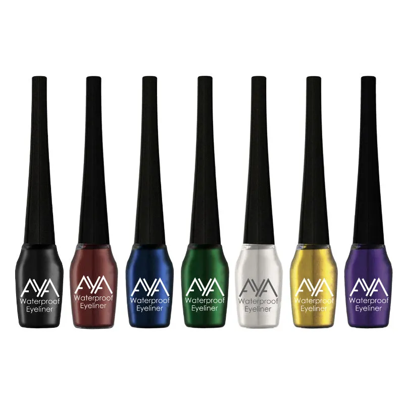 AYA Waterproof Eyeliner - Black, Brown, Blue, Green, Silver, Golden, Purple, White (Set of 8)