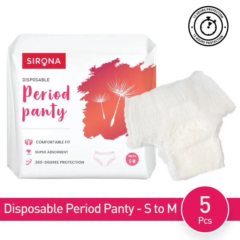 Sirona Disposable Period Panties for Women - Pack of 5 (S-M), 360 Degree Protection Upto 12 Hours